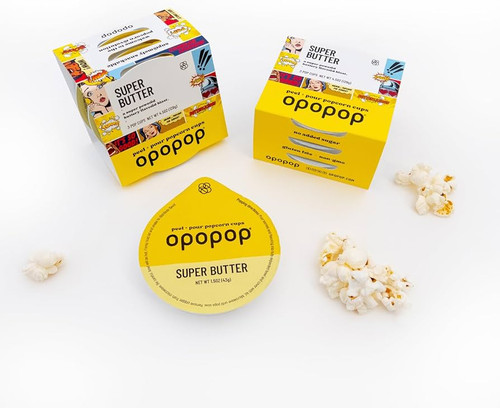 Opopop Gluten Free, Non-GMO Microwave Popcorn Pop Cups - Super Butter - Gourmet Kernels & Popcorn Flavoring - Pack of 6