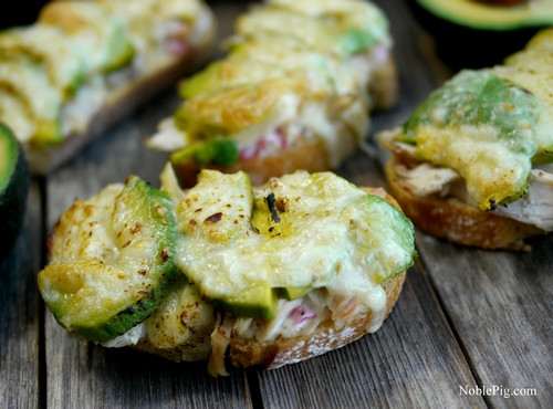 Chicken, Avocado & Cheese Bruschetta Melts - (Free Recipe below)