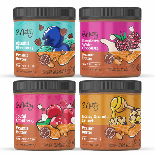 BNutty Fruit Lover's Peanut Butter | Gluten-Free, Natural Ingredients | Assorted Flavors, Smooth & Creamy Peanut Butter | Perfect for Spreads & Snacks - 4 Pack