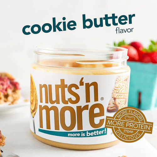 Nuts ‘N More Cookie Butter Peanut Butter Spread, Added Protein All Natural Snack, Low Carb, Low Sugar, Non-GMO, High Protein Flavored Nut Butter, 15 oz Jar - Pack of 2
