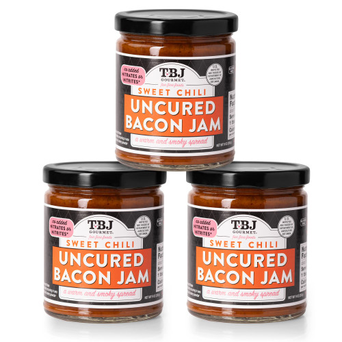 TBJ Gourmet Sweet Chili  Bacon Jam - Original Recipe Bacon Spread, Uses Real Bacon, No Preservatives, 9 oz - Pack of 3