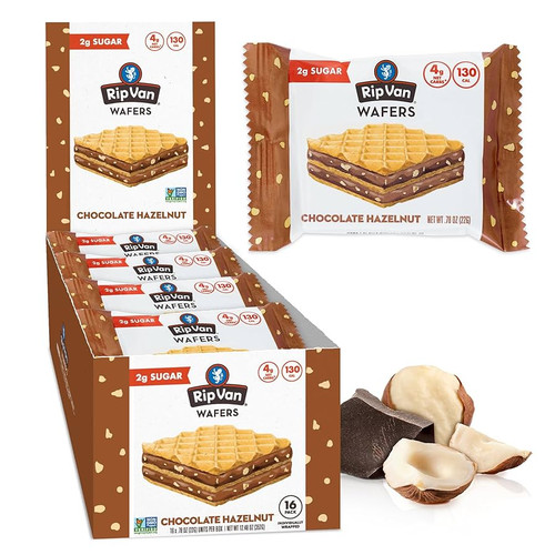 Rip Van Chocolate Hazelnut Wafer Cookies - Keto, Non-GMO, Healthy Snacks, Low Carb & Low Sugar (2g), Low Calorie, Vegan - includes 16