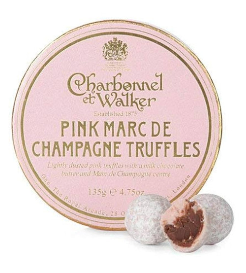 Charbonnel et Walker Milk Marc de Champagne Truffles, Elegant Hat Box (alcohol free), 4.5 oz Charbonnel et Walker Milk Marc de Champagne Truffles, Elegant Hat Box (alcohol free), 4.5 oz