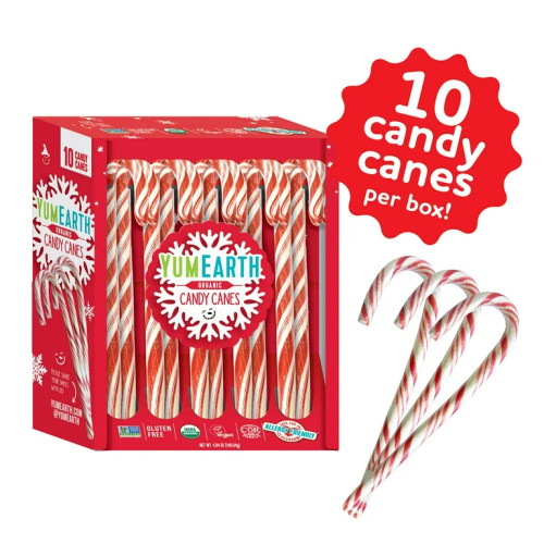 YumEarth Organic Candy Canes - Individually Wrapped Full Size Peppermint Candy Canes - Allergy Friendly, Non GMO, Gluten Free, Vegan - Pack of 2