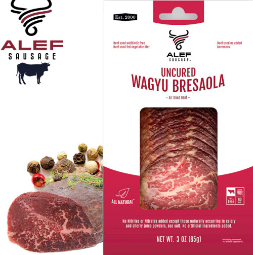 Alef All Natural Uncured Wagyu Bresaola – Premium Italian Salumi, 4-Month Aged, Artisan-Crafted, Gluten-Free, Handmade, Hormone- & Antibiotic-Free, Nitrite-Free, Air-Dried Wagyu Beef Charcuterie, 3 oz