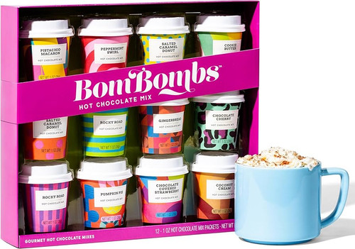 BomBombs, Hot Chocolate Mix Gift Set with Mini Cup Packaging, Dessert Flavors Include Rocky Road, Cookies Butter, Pumpkin Pie & More, Set of 12 BomBombs, Hot Chocolate Mix Gift Set with Mini Cup Packaging, Dessert Flavors Include Rocky Road, Cookies Butter, Pumpkin Pie & More, Set of 12