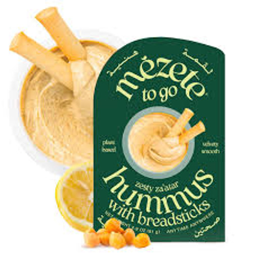 Mezete Zesty Za'atar (Thyme) Hummus  Dip with Breadsticks | All Natural | On the Go | Plant Based | Preservative-Free - Pack of 6