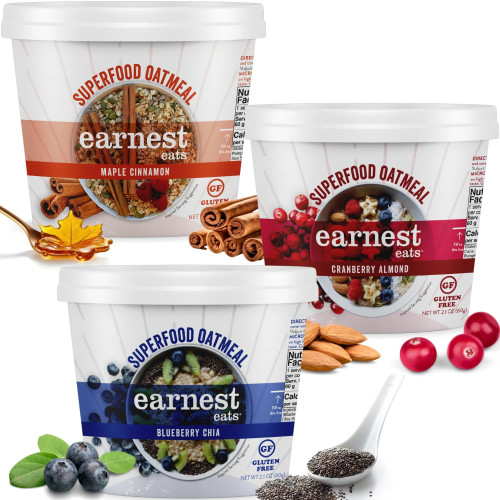 Earnest Eats Superfood Oatmeal Cups – 7g Plant Protein, Gluten Free, Vegan - Variety Pack of 8