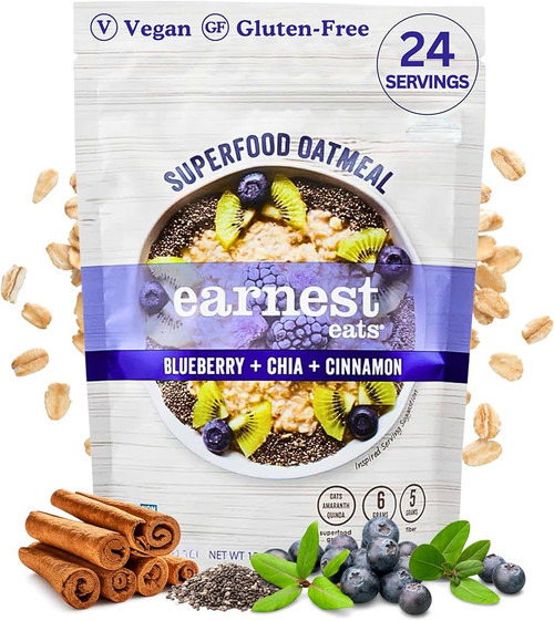 Earnest Eats Superfood Oatmeal – Blueberry Chia Cinnamon – Vegan, Gluten-Free - Pack of 3