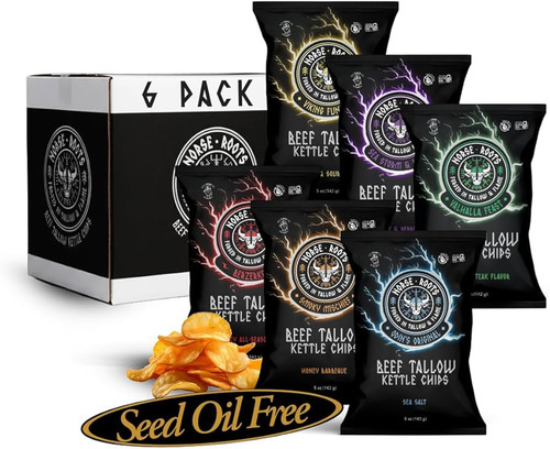 Beef Tallow Kettle Chips Variety Pack - Seed Oil Free, Gluten Free, Pack of 6