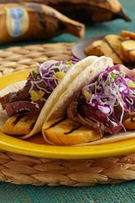 Plantains and Skirt Steak Tacos with Peppered Pineapple Slaw  - (Free Recipe below)
