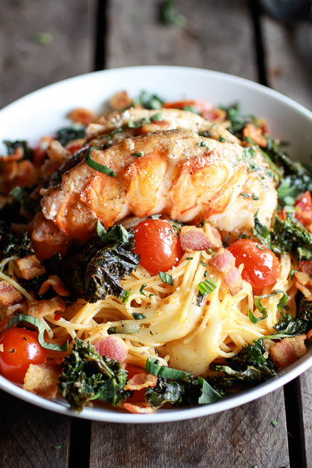 Brown Butter Lobster, Bacon and Crispy Kale and Fontina Pasta - (Free Recipe below)