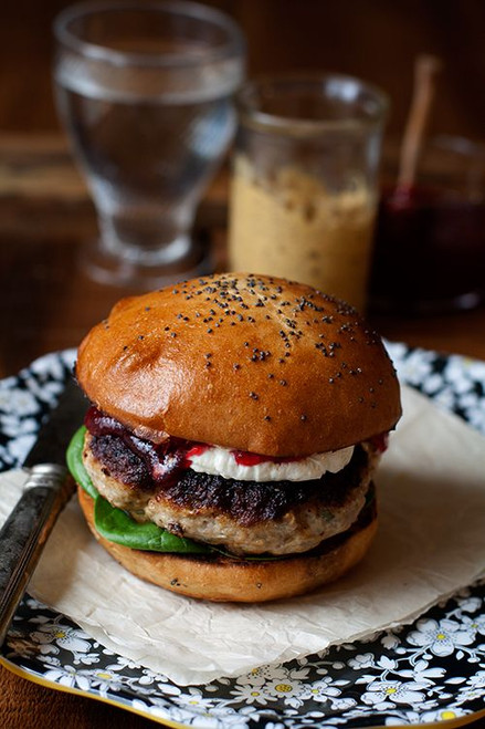 Herbed Turkey Burgers with Goat Cheese and Cranberry Sauce - (Free Recipe below)