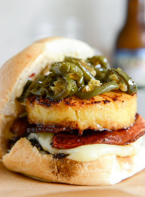 Bacon Pineapple Burgers with Candied Jalepenos and Sweet Chili Mayo - (Free Recipe below)