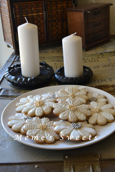 Lovely Royal Flower Icing Cookies - One Dozen