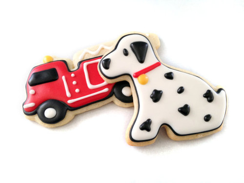 Fire Truck / Fire Engine and Dalmatian Sugar Cookies, Vanilla or Chocolate, 1 Dozen
