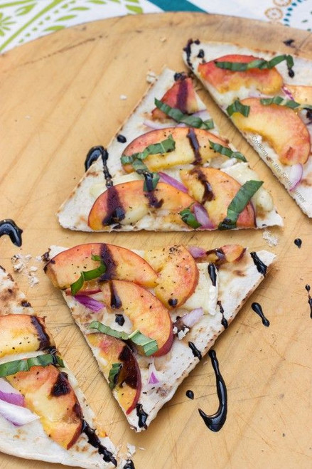 Peach and Brie Flatbread with Balsamic Glaze - (Free Recipe below)