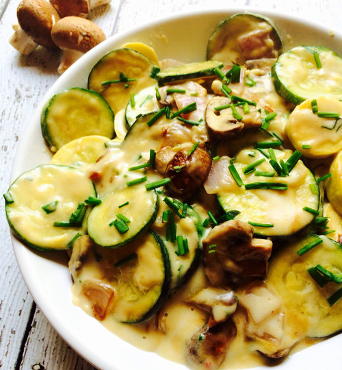 Zucchini & Mushrooms with Gouda Cream - (Free Recipe below)