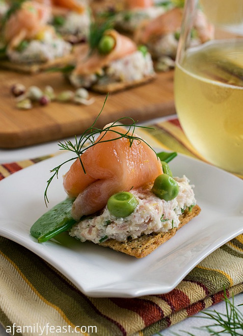 Ceviche Salmon and Peas on Triscuit Crackers - (Free Recipe below)
