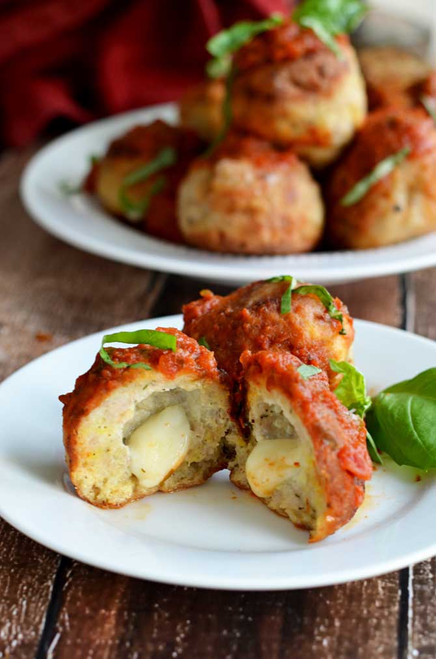 Mozzarella Stuffed Chicken Parm Meatballs - (Free Recipe below)