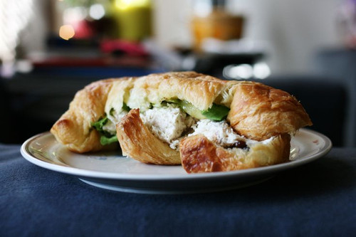 Brie, Herb, Fig and Chicken Salad Croissant Sandwich - (Free Recipe below)
