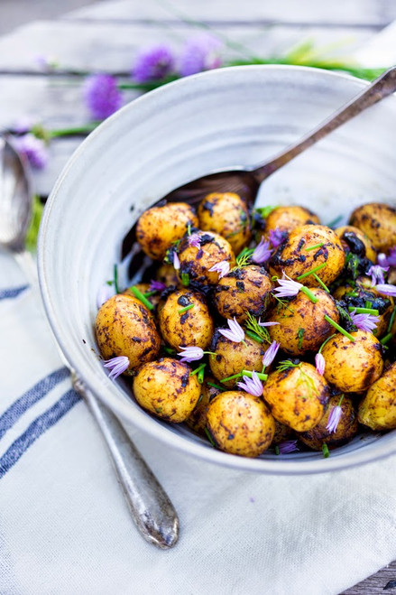 Grilled Potato Salad Recipe with Black Garlic Vinaigrette and Dill Cream - (Free Recipe below)