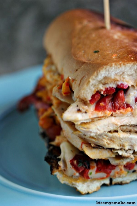 Smoked Grilled Chicken Pesto and Roasted Pepper Sandwich - (Free Recipe below)