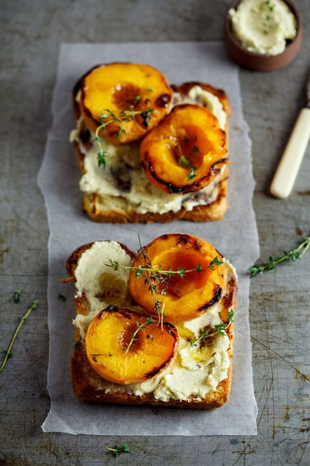 Brioche with Thyme Roasted Peaches and Vanilla Mascarpone - (Free Recipe below)