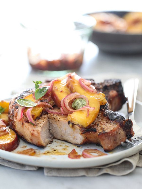 Grilled Pork Chops with Spicy Balsamic Grilled Peaches - (Free Recipe below)