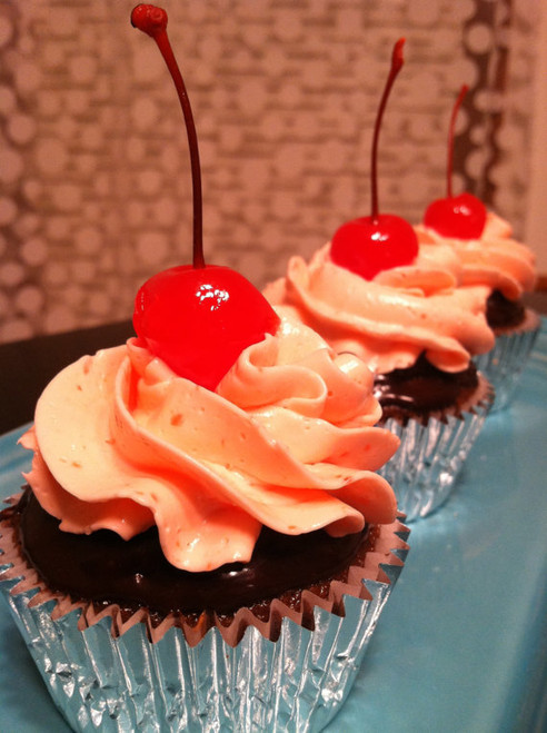 Dark Chocolate Covered Cherry Cupcakes - One Dozen