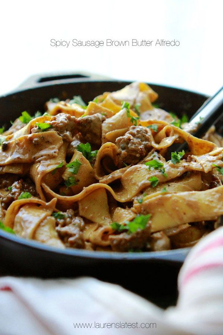 Spicy Sausage Brown Butter Alfredo Pasta - (Free Recipe below)