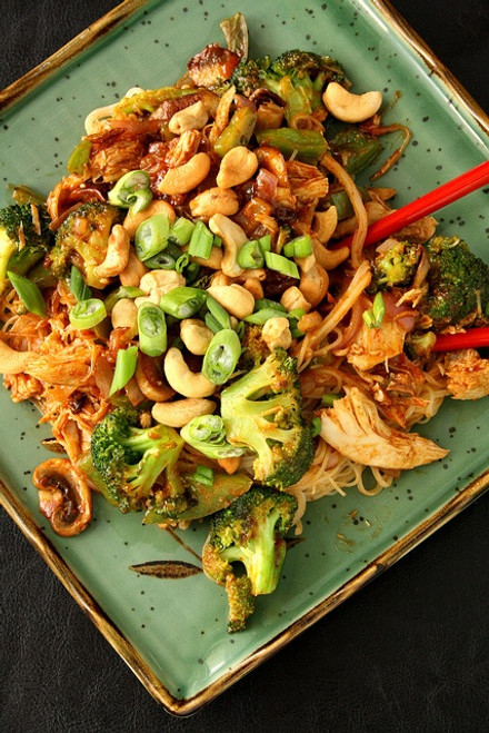 Spicy Peanut Chicken with Rice Noodles - (Free Recipe below)