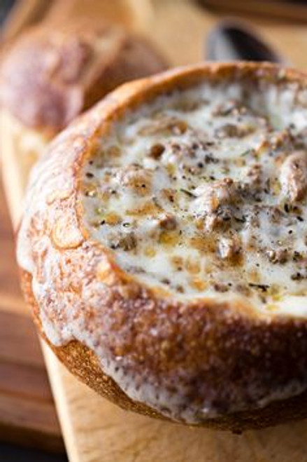 Philly Cheesesteak Stew in a Sourdough Bread Bowl - (Free Recipe below)