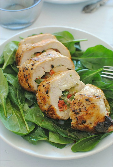 Cheesy Asparagus and Roasted Red Pepper Stuffed Chicken - (Free Recipe below)