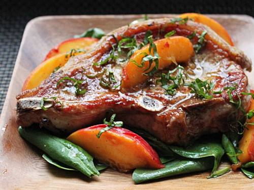 Pork Chops with Fresh Peaches and Basil - (Free Recipe below)