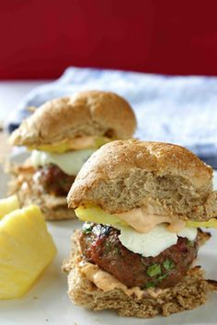 Smoky Burger Sliders with Grilled Pineapple and Chipotle Mayo - (Free Recipe below)