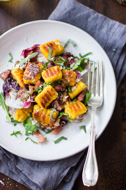 Pumpkin Ricotta Gnocchi with Pancetta and Seared Radicchio (GF) - (Free Recipe below)