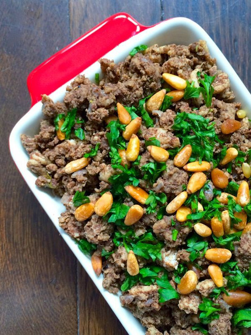 LEBANESE HUSHWEE - MEAT WITH CINNAMON AND TOASTED PINE NUTS - (Free Recipe below)