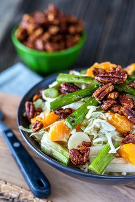 Heart of Palm, Jicama , Asparagus Cabbage Salad with Tangerines & Maple Sriracha Pecans - (Free Recipe below)