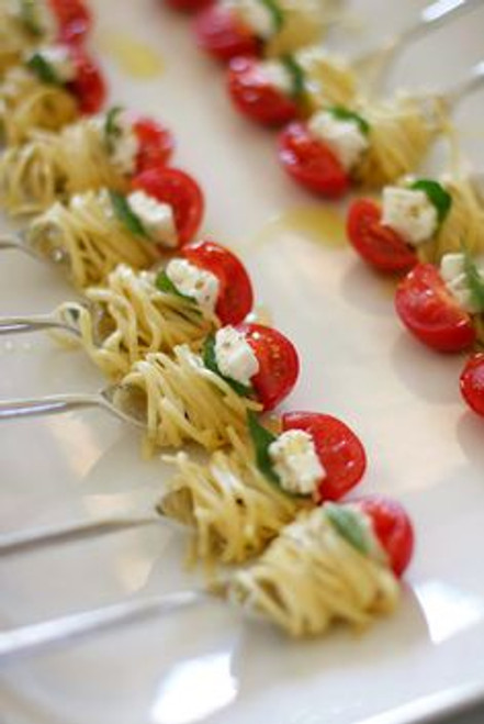 One Bite Pasta with Cherry Tomato or Meatball - (Free Recipe below)