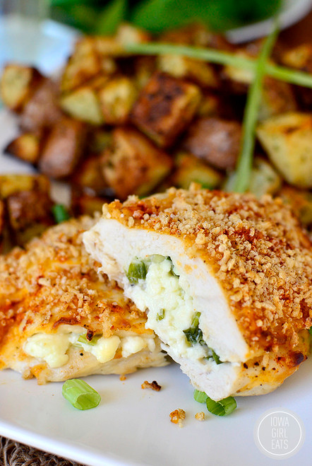 Crunchy Stuffed Buffalo Chicken Breasts with Ranch Roasted Potatoes - (Free Recipe below)