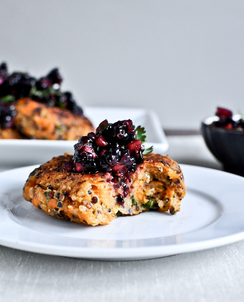 Sweet Potato Quinoa Cakes with Blackberry Salsa - (Free Recipe below)