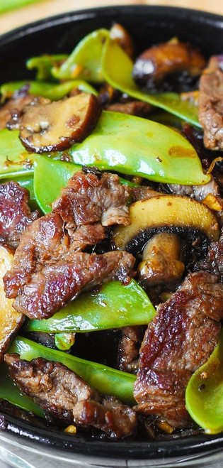 Asian Beef with Mushrooms & Snow Peas - (Free Recipe below)