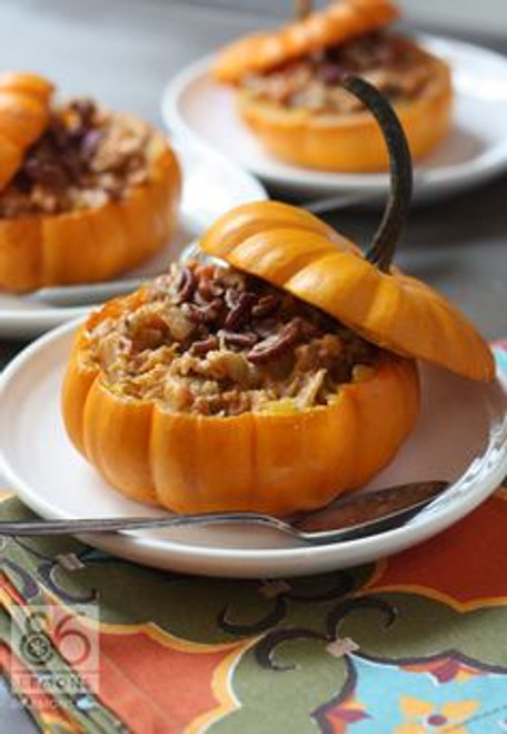 Harvest Vegetable Stew in Mini Pumpkins (vegan, gf) - Free Recipe below