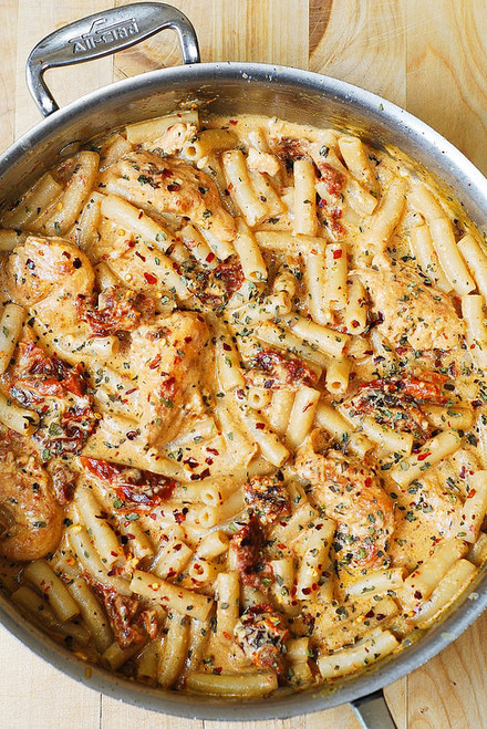 Chicken Mozzarella Pasta with Sun Dried Tomatoes - (Free Recipe below)