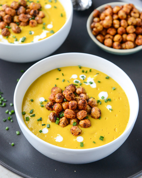 Smoked Gruyere Butternut Soup with Spicy Chickpeas - (Free Recipe below)