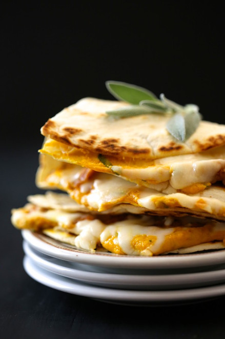Cheesy Pumpkin Quesadilla with Fresh Sage & Chicken Sausage - (Free Recipe below)