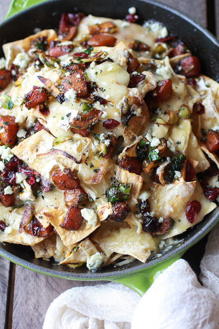 Cranberry, Butternut and Brussels Sprout Brie Skillet Nachos - (Free Recipe below)