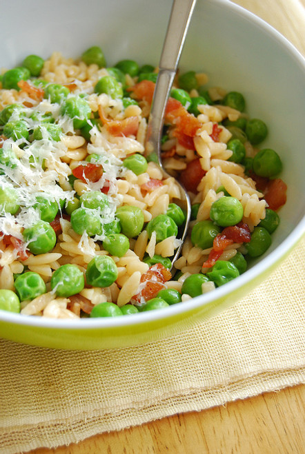 Bacon & Peas with Orzo - (Free Recipe below)