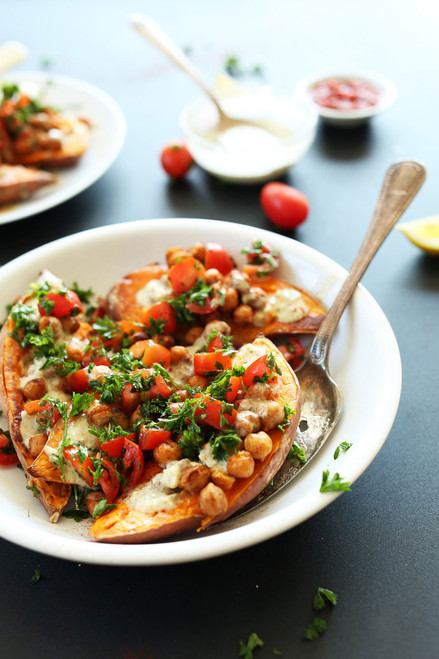 Mediterranean Baked Sweet Potatoes - (Free Recipe below)